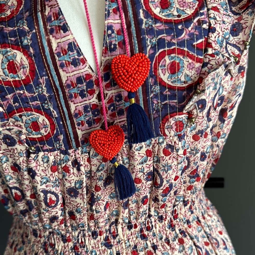 BELL Bunny & Babe Meadow Mini Navy Red Paisley Dress Size S - Picture 3 of 14